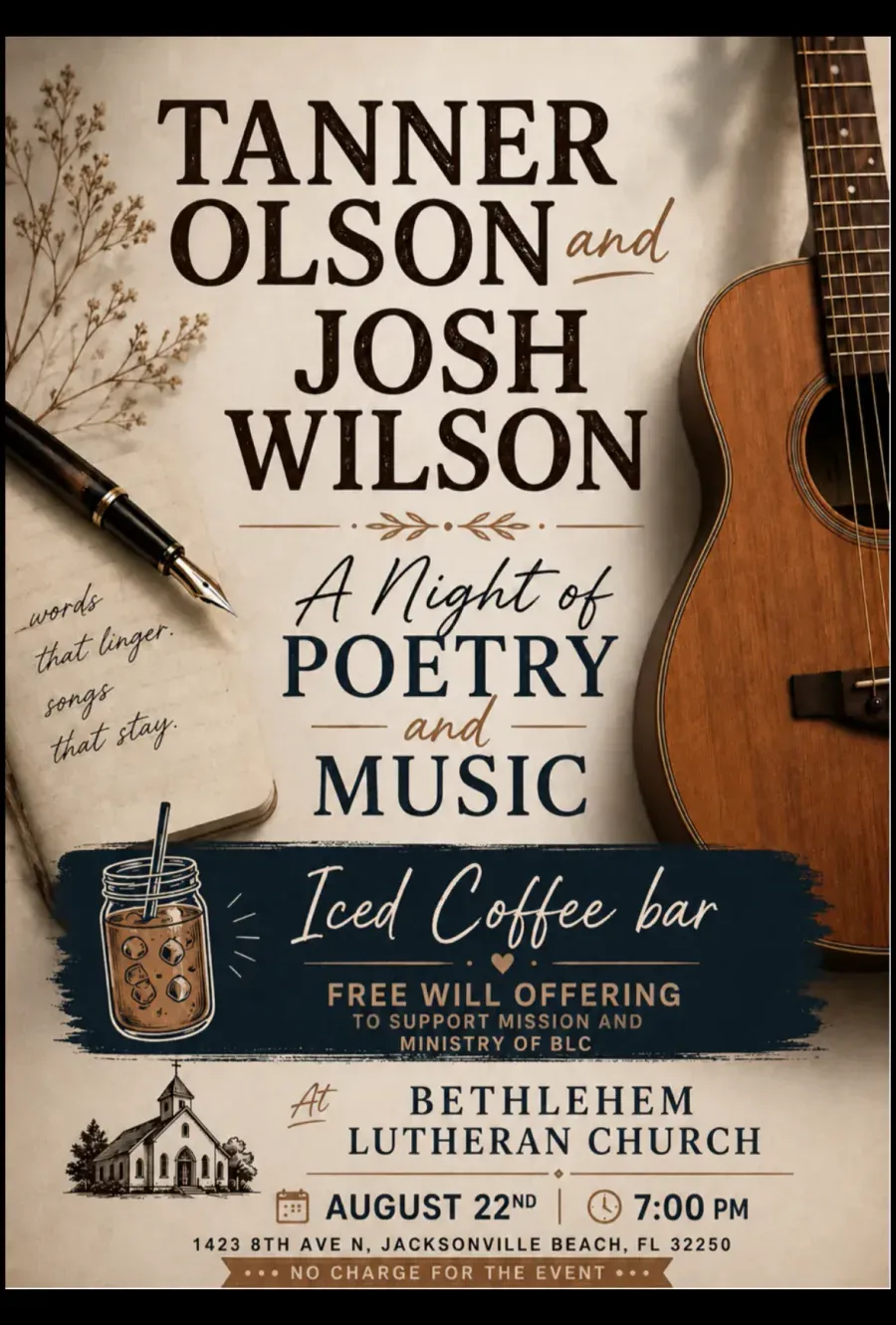 Poster for A Night of Poetry and Music at Bethlehem Lutheran Church