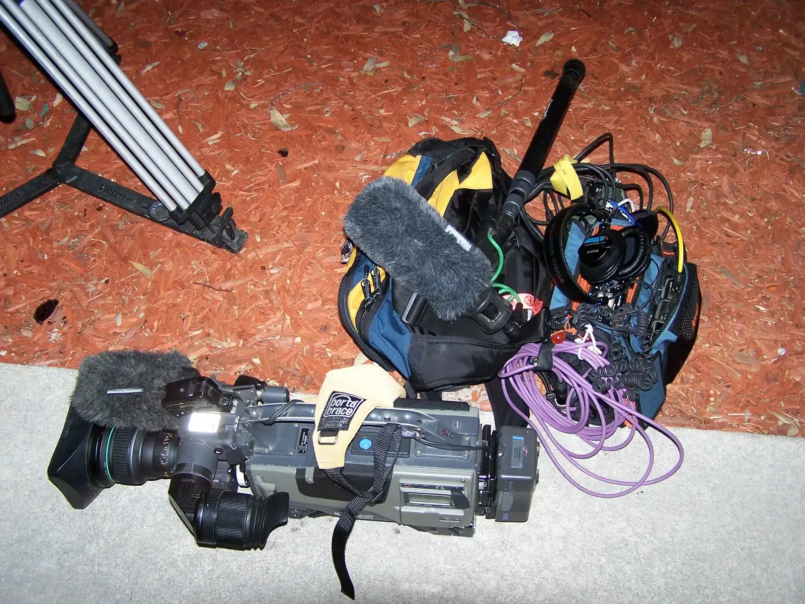 Video production gear set up on location